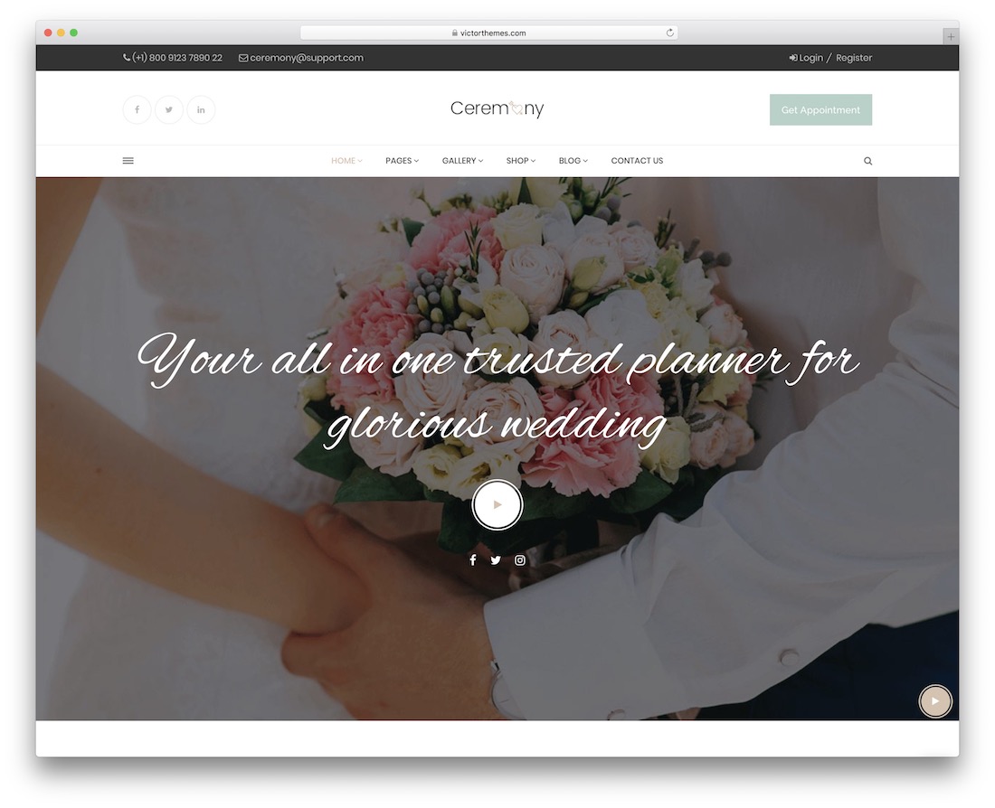 tema wordpress dell'organizzatore di eventi di cerimonia