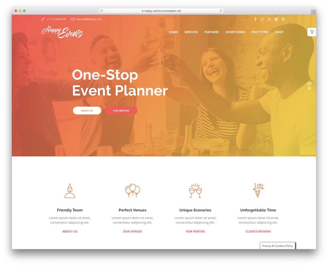 eventi felici pianificatore di eventi tema wordpress