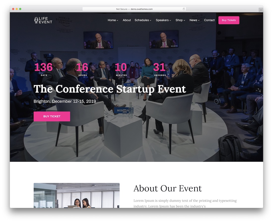 tema wordpress dell'organizzatore di eventi di eventi della vita