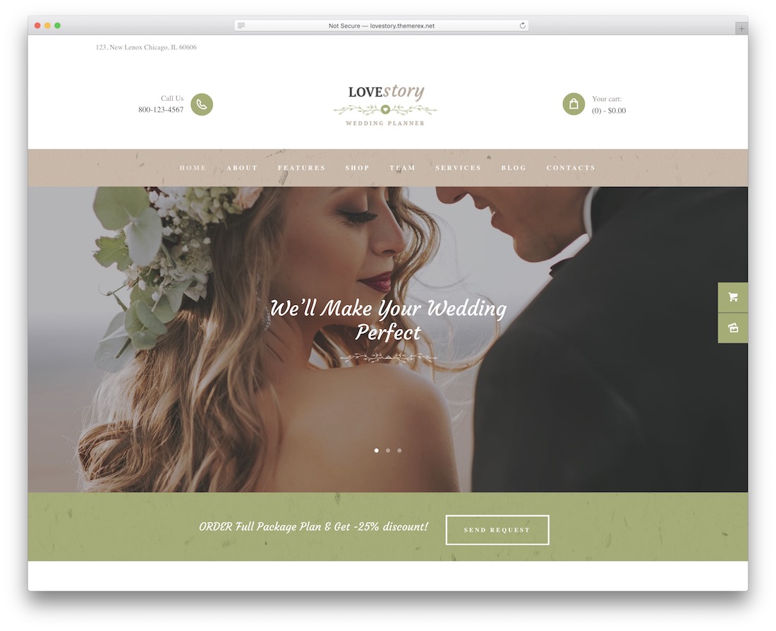 tema wordpress per pianificatore di eventi di storia d'amore