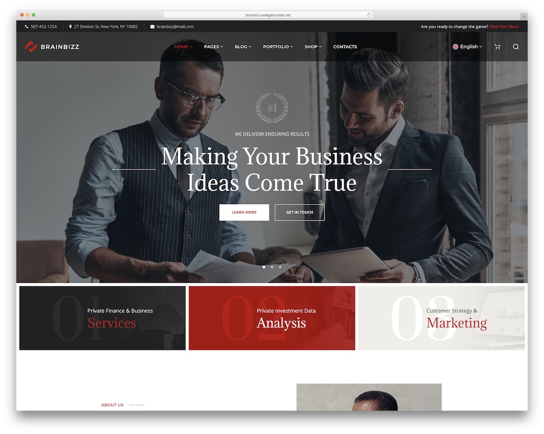 tema wordpress perusahaan keuangan brainbizz