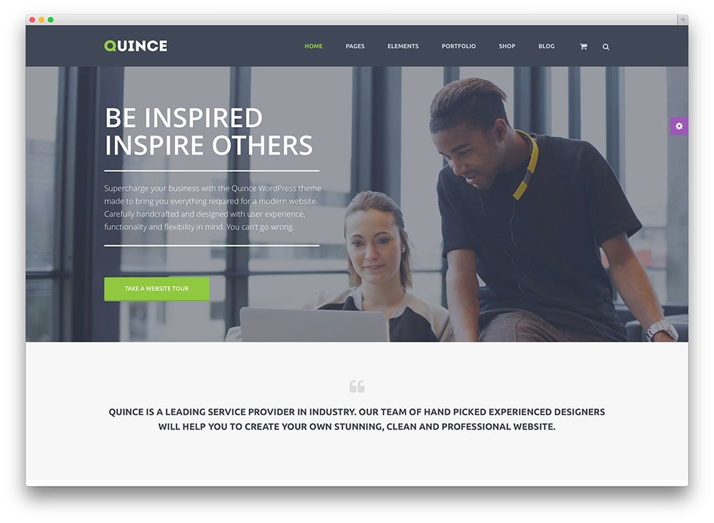 quince tema wordpress perusahaan keuangan segar