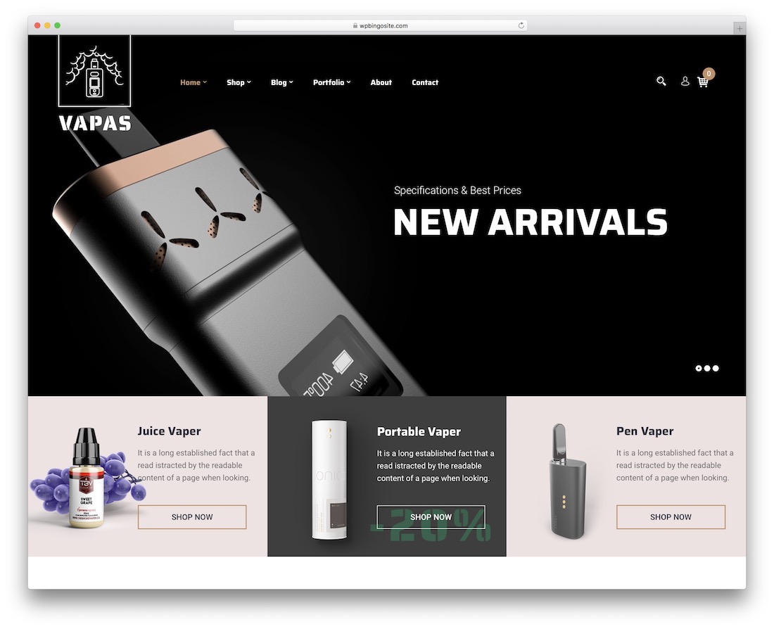 thème de la boutique en ligne vapas wordpress