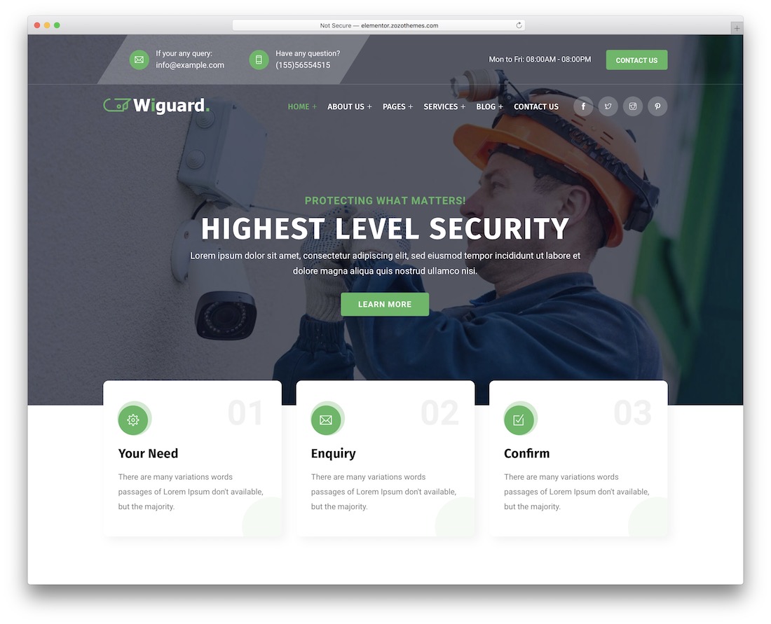 thème wordpress du service de sécurité wiguard