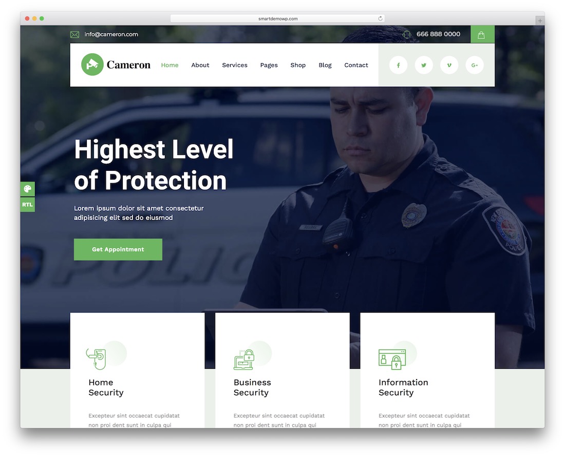 thème wordpress du service de sécurité cameron