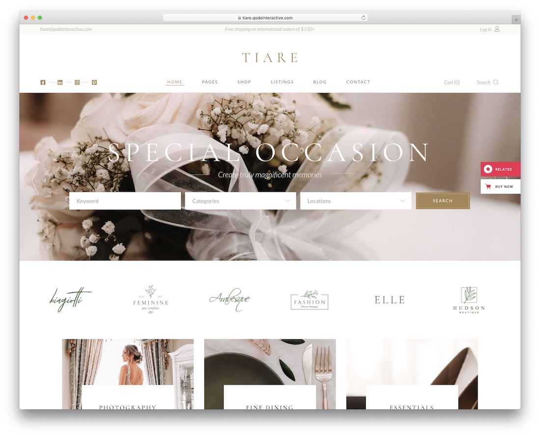 thème de mariage wordpress tiare