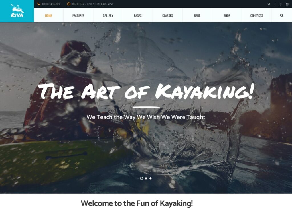 Riva | Kayak / Kürek Çekme / Su Sporları ve Dış Mekanlar WordPress Teması
