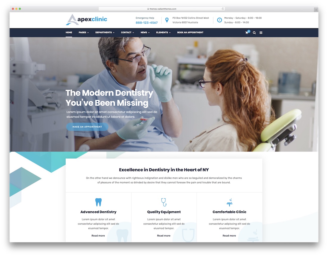 apexclinic wordpress diş hekimi teması.