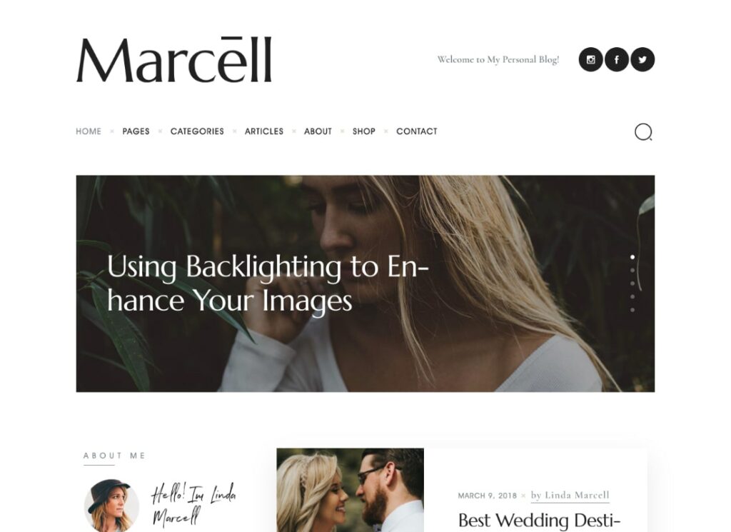 Marcell | 20+ layout tema WordPress personale per blog e riviste multi-concetto