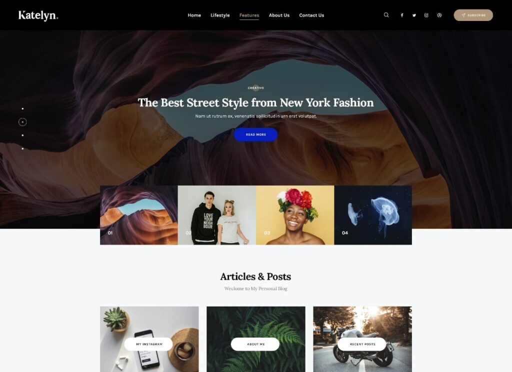 Katelyn | Tema WordPress per il blog creativo di Gutenberg