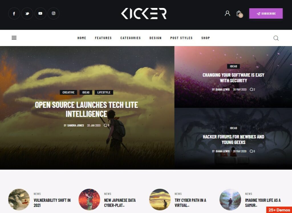 Kicker - Rivista blog multiuso Tema WordPress + Gutenberg