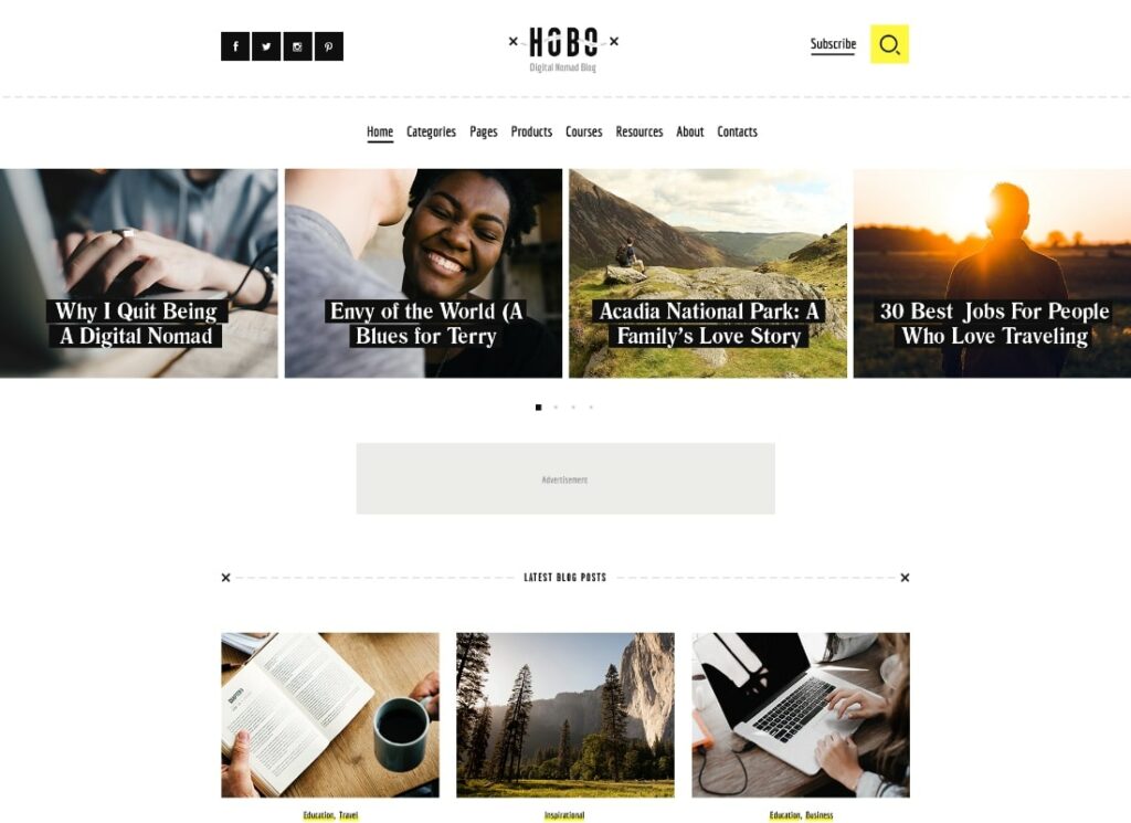 Hobo | Tema WordPress del blog di viaggi lifestyle del nomade digitale