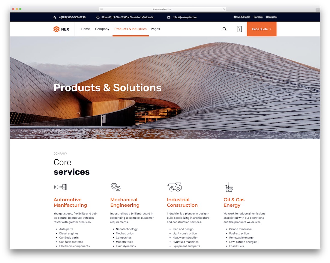 tema de wordpress industrial nex