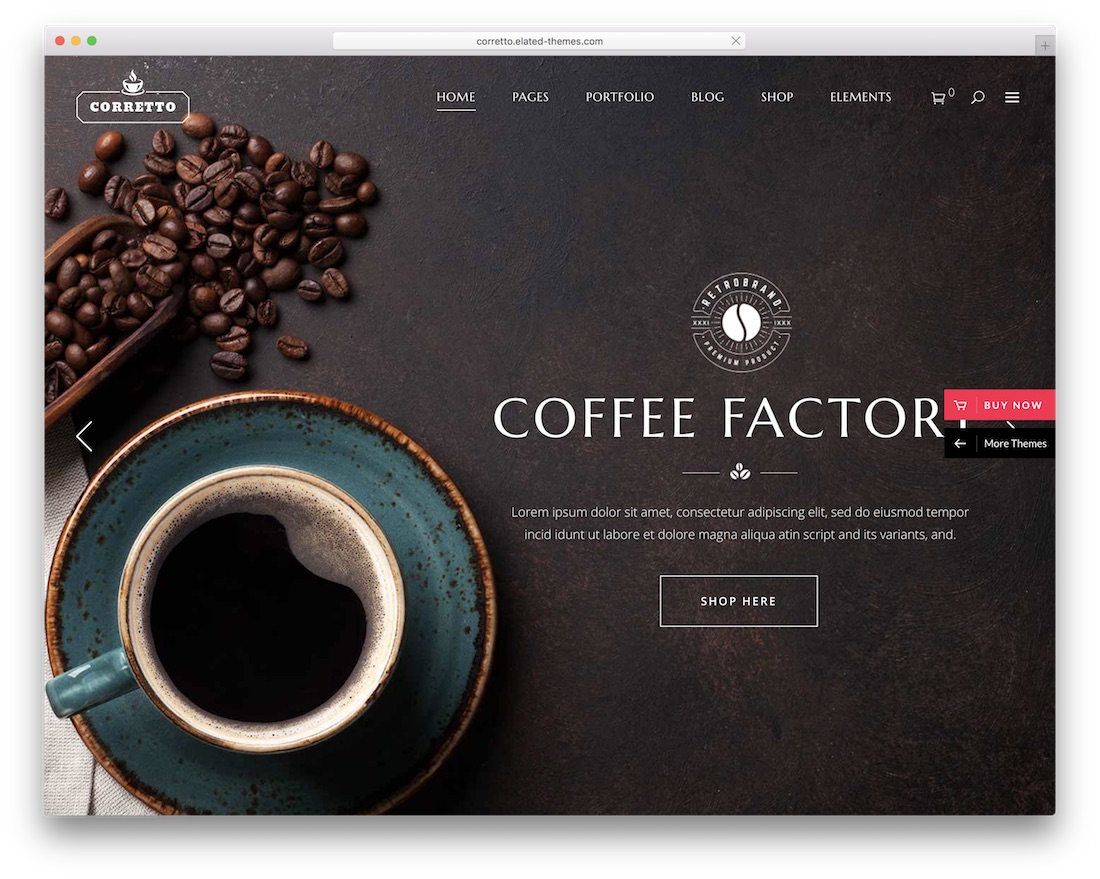 corretto 咖啡店 wordpress 主題