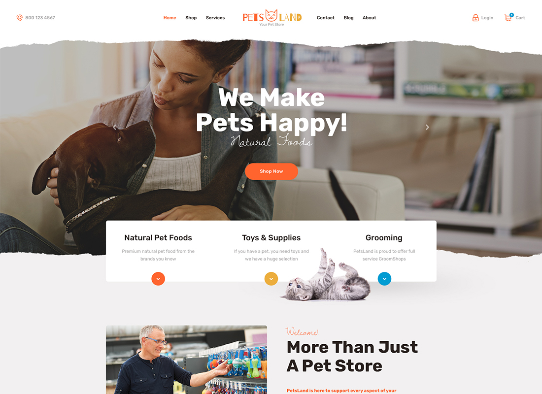 Pets Land - ร้านขายสัตว์เลี้ยง & ธีม WordPress สัตวแพทย์