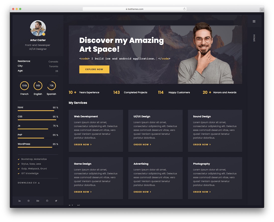 arter wordpress เรซูเม่ธีม
