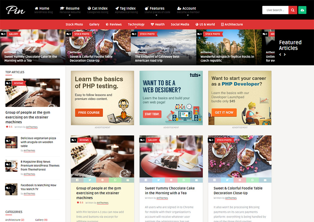 pin condivisione foto tema WordPress