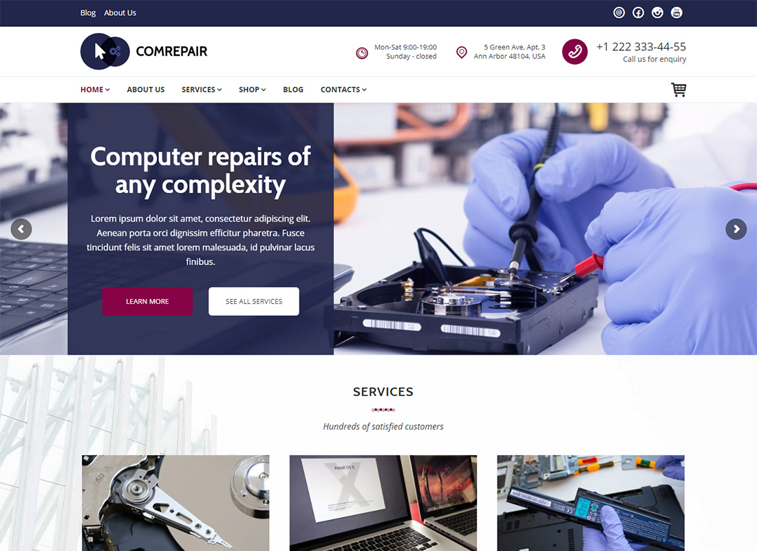 ComRepair Ремонт Ремонт компьютеров WordPress шаблоны