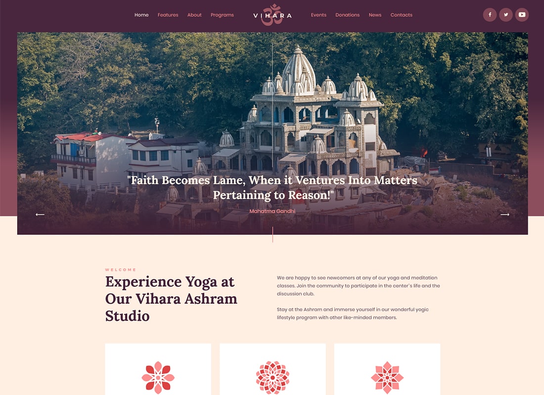 비하라 | Ashram 불교 사원 WordPress 테마