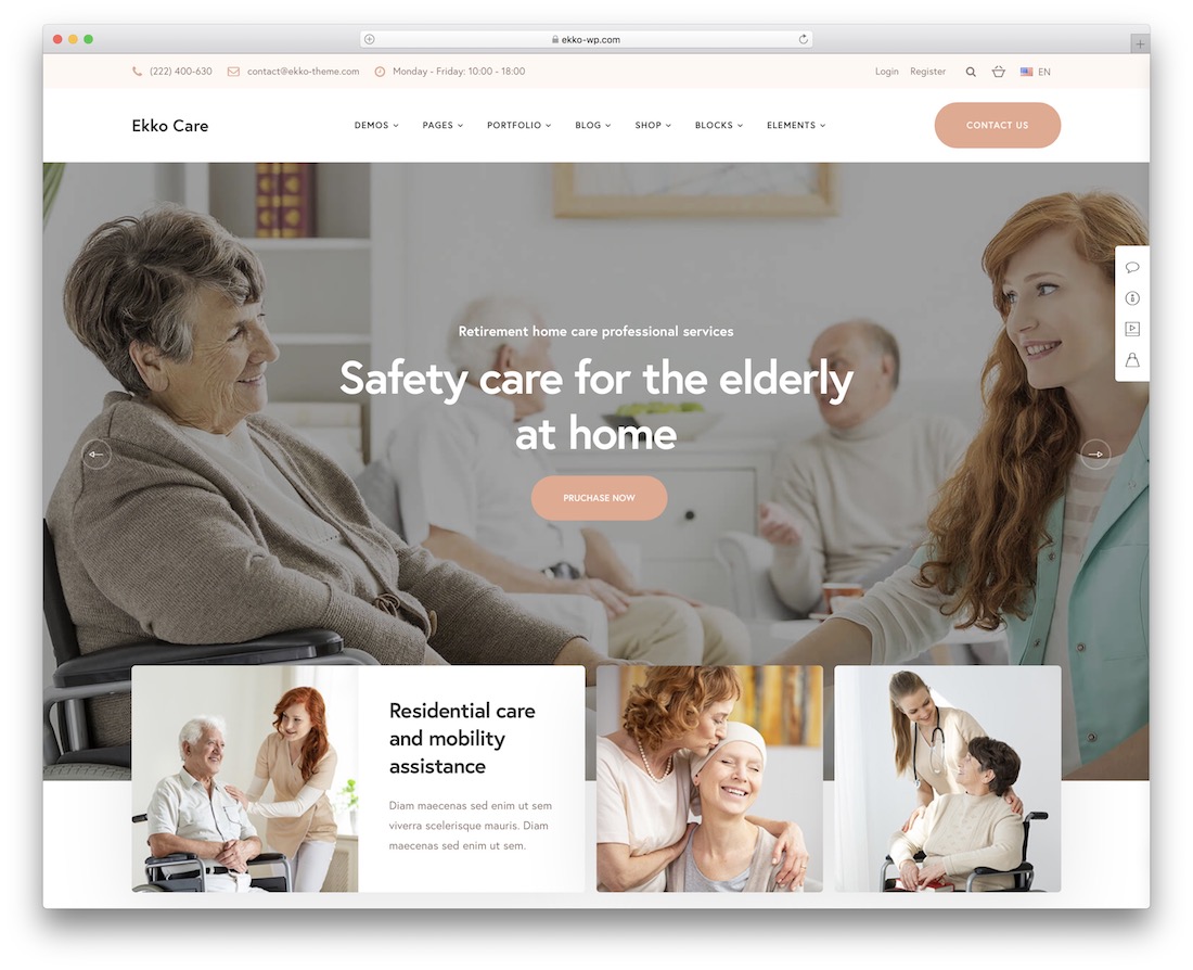 ekko yaşlı bakımı wordpress teması.