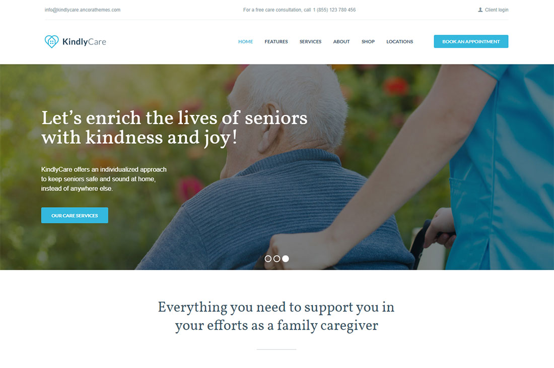 kindlycare yaşlı bakımı wordpress temaları.