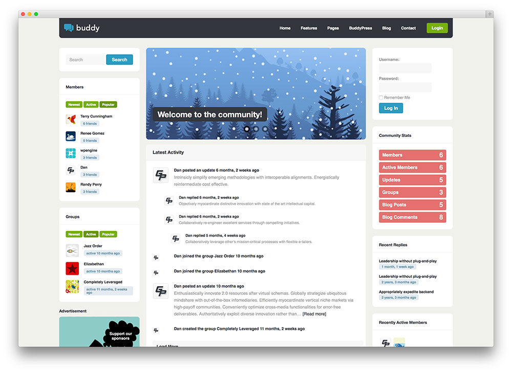 buddy - тема сообщества buddypress