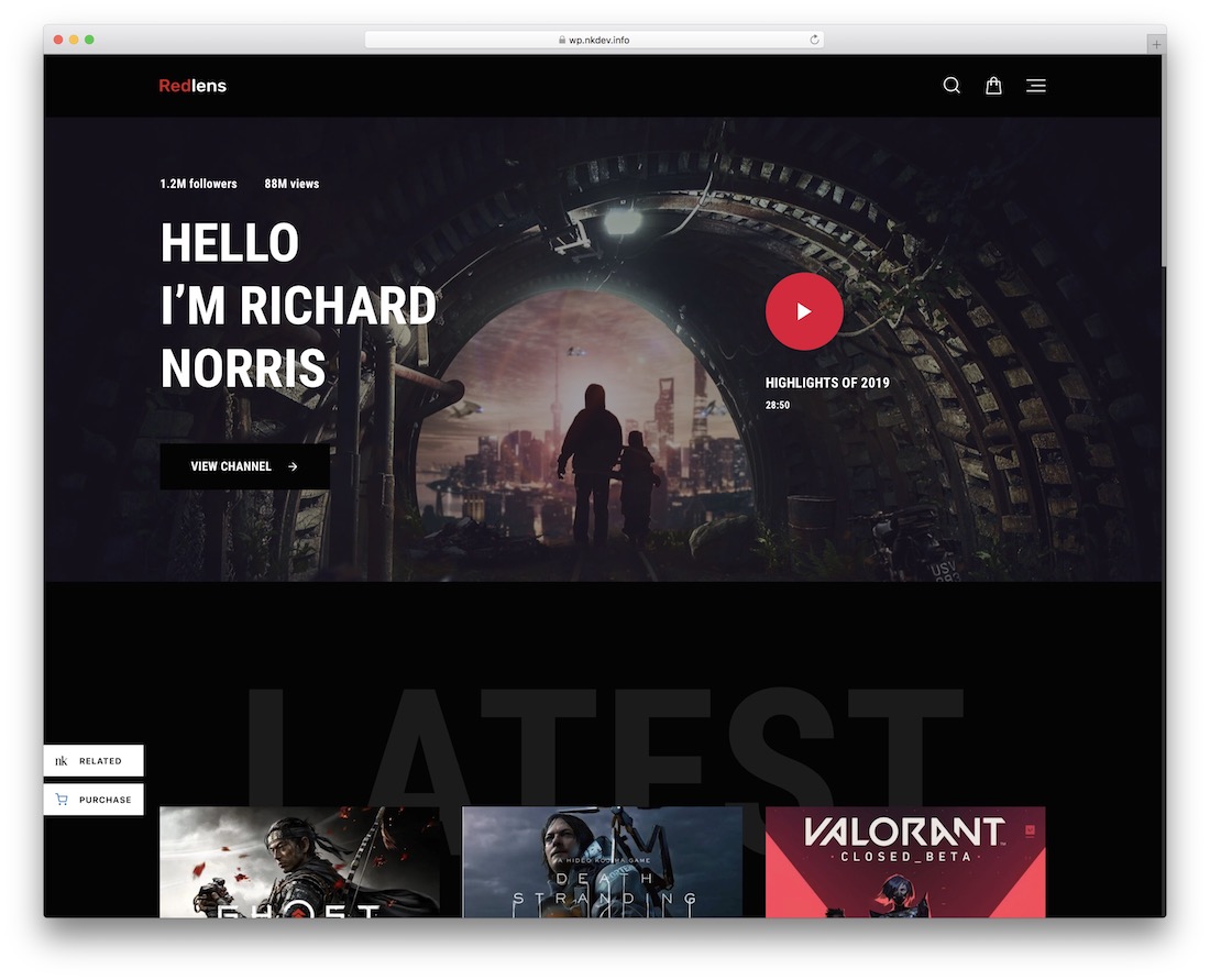 Тема wordpress для игрового стримера redlens