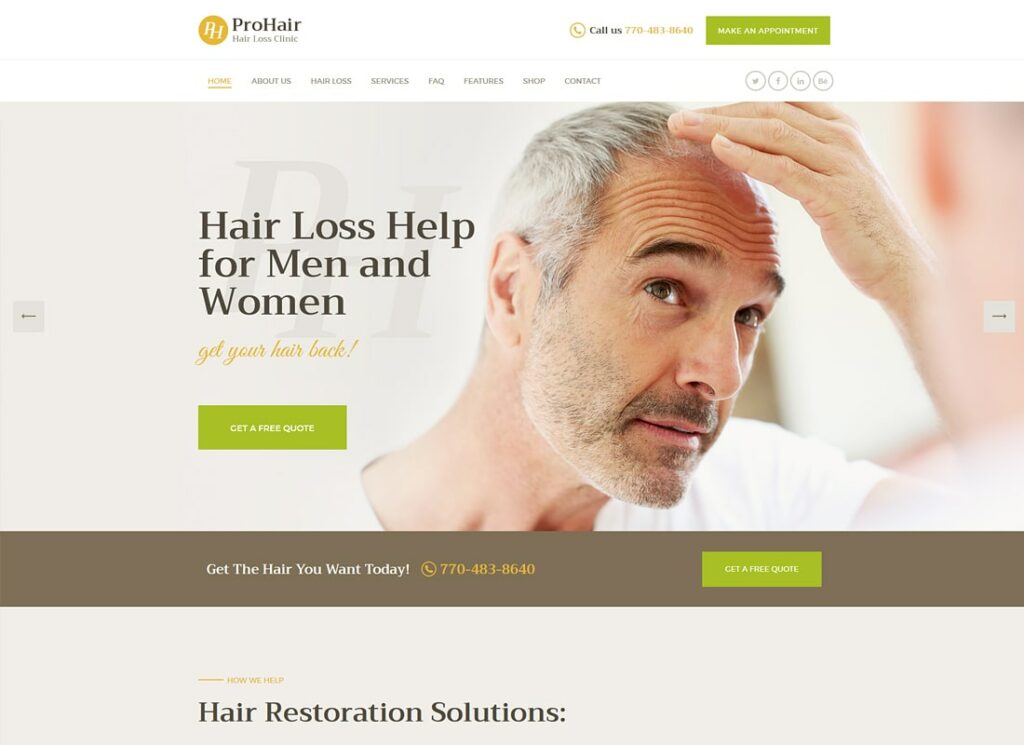 ProHair | Tema WordPress per la clinica e la cosmetologia della perdita dei capelli