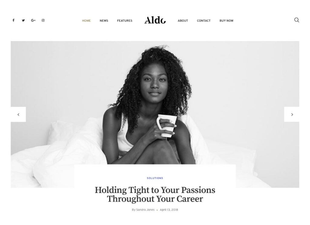 Aldo | Tema WordPress per blog Gutenberg in bianco e nero