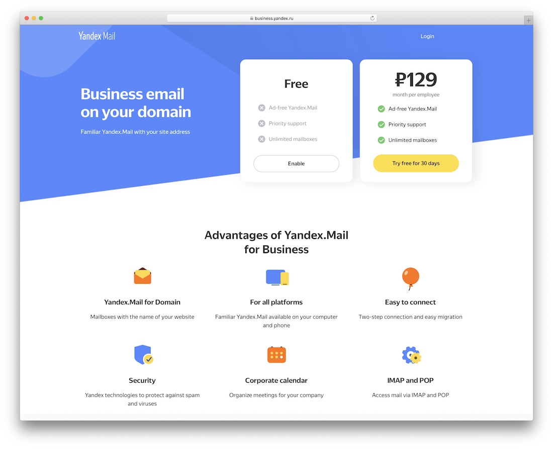 plate-forme commerciale de messagerie Yandex pour les développeurs