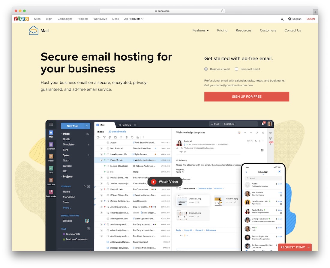 plate-forme de messagerie zoho mail pour les entreprises