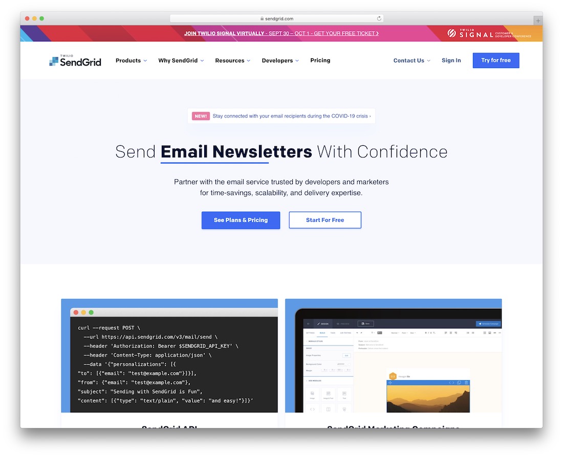 plateforme de messagerie sendgrid pour les développeurs
