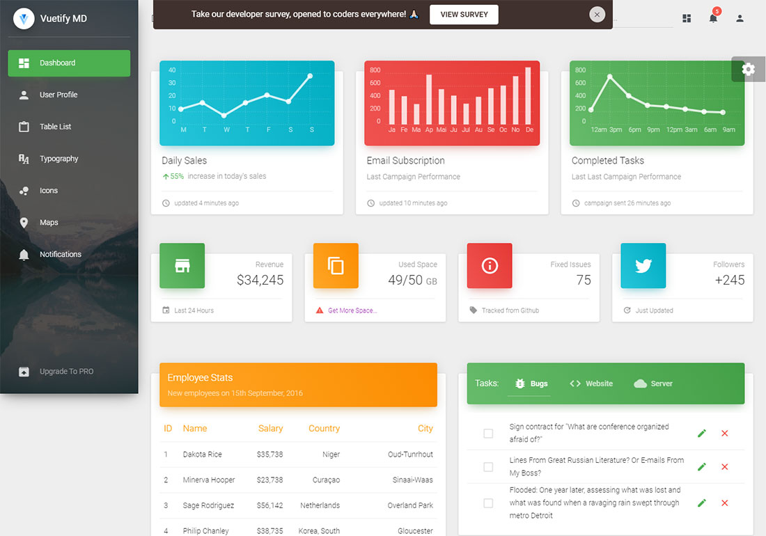 Painel de materiais Vuetify