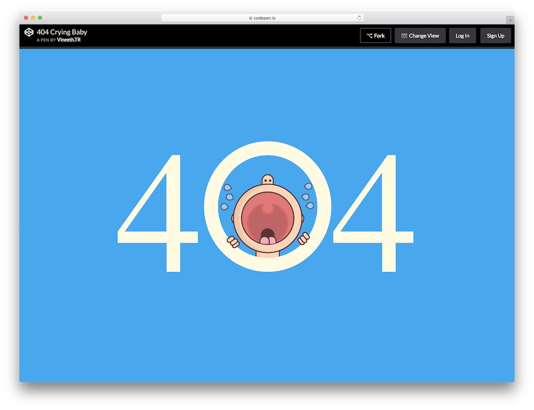404 bebê chorando modelo de página de erro grátis