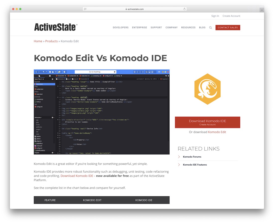 Webデザイナーのためのコモド編集コードエディタ