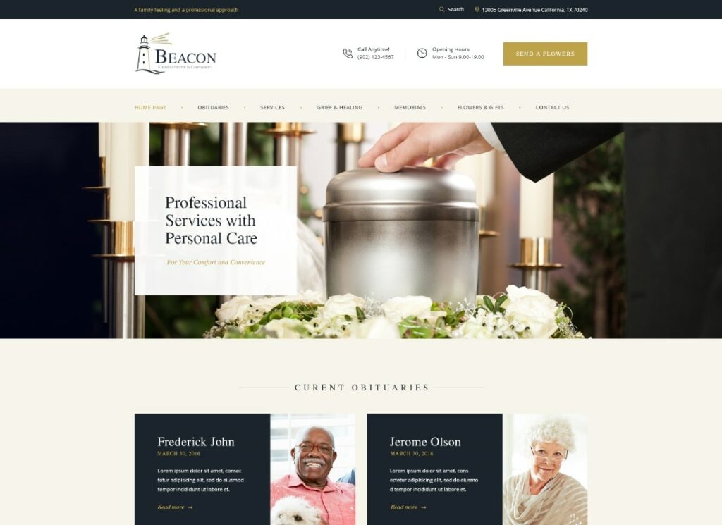 Beacon | Tema WordPress de serviços de casa funerária e sala de cremação