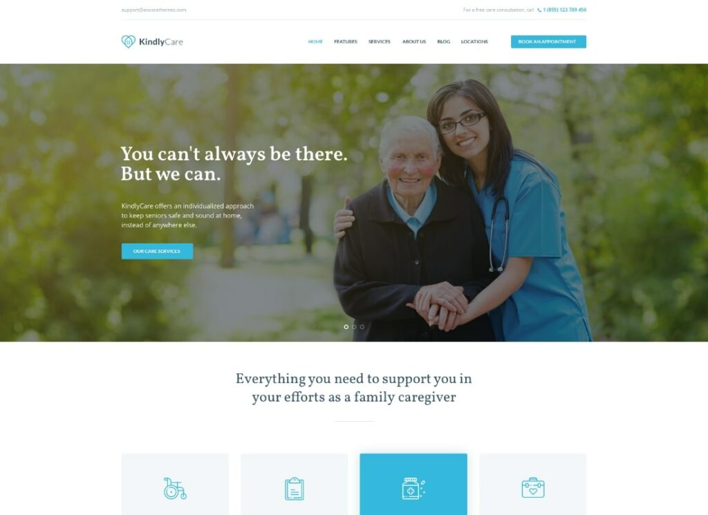 KindlyCare | Tema WordPress de cuidados para idosos e médicos