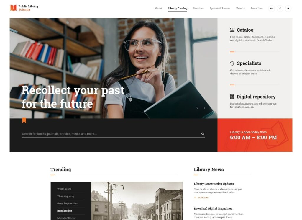Scientia | Tema WordPress de Educação para Biblioteca Pública e Livraria