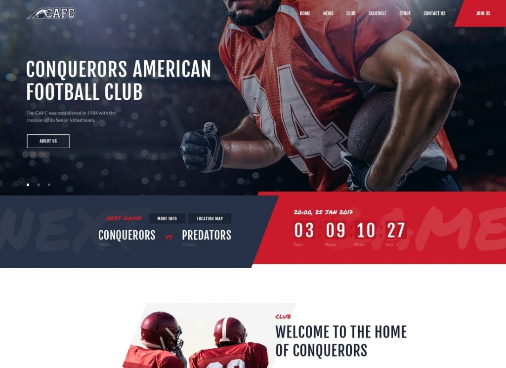 Conquistadores | Tema de futebol americano e NFL WordPress