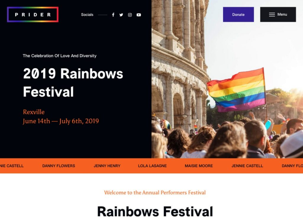 Prider | LGBT & Gay Rights Festival WordPress Theme + Bar