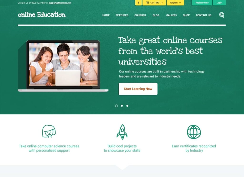 Centro de educação | LMS Online University & School Courses Estudando o tema WordPress