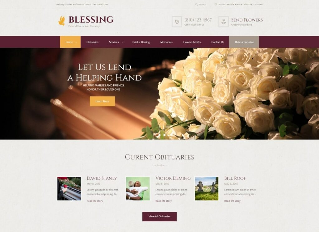 Bênção | Tema WordPress de serviços de casa funerária e sala de cremação