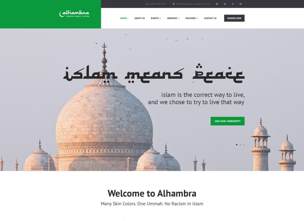 Alhambra | Mesquita e Igreja do Centro Islâmico WordPress Theme + RTL