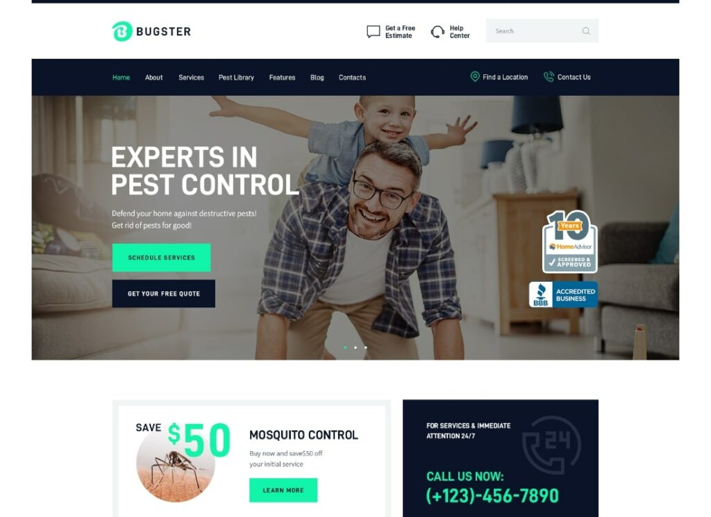 Bugster | Tema WordPress de controle de insetos e pragas para serviços domésticos