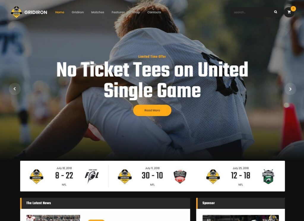 Gridiron | Tema WordPress de futebol americano e equipe da NFL