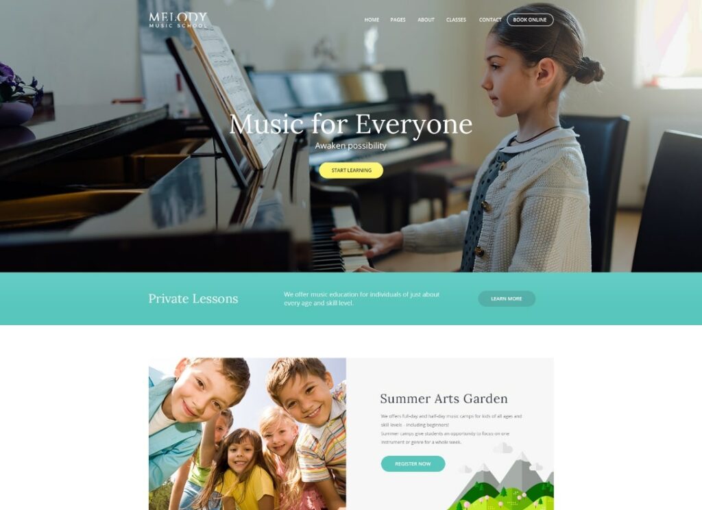 Melody | Tema WordPress da Escola de Artes e Música