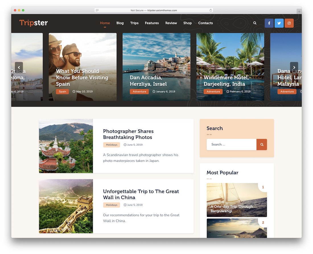 Tripster WordPress tema de Instagram