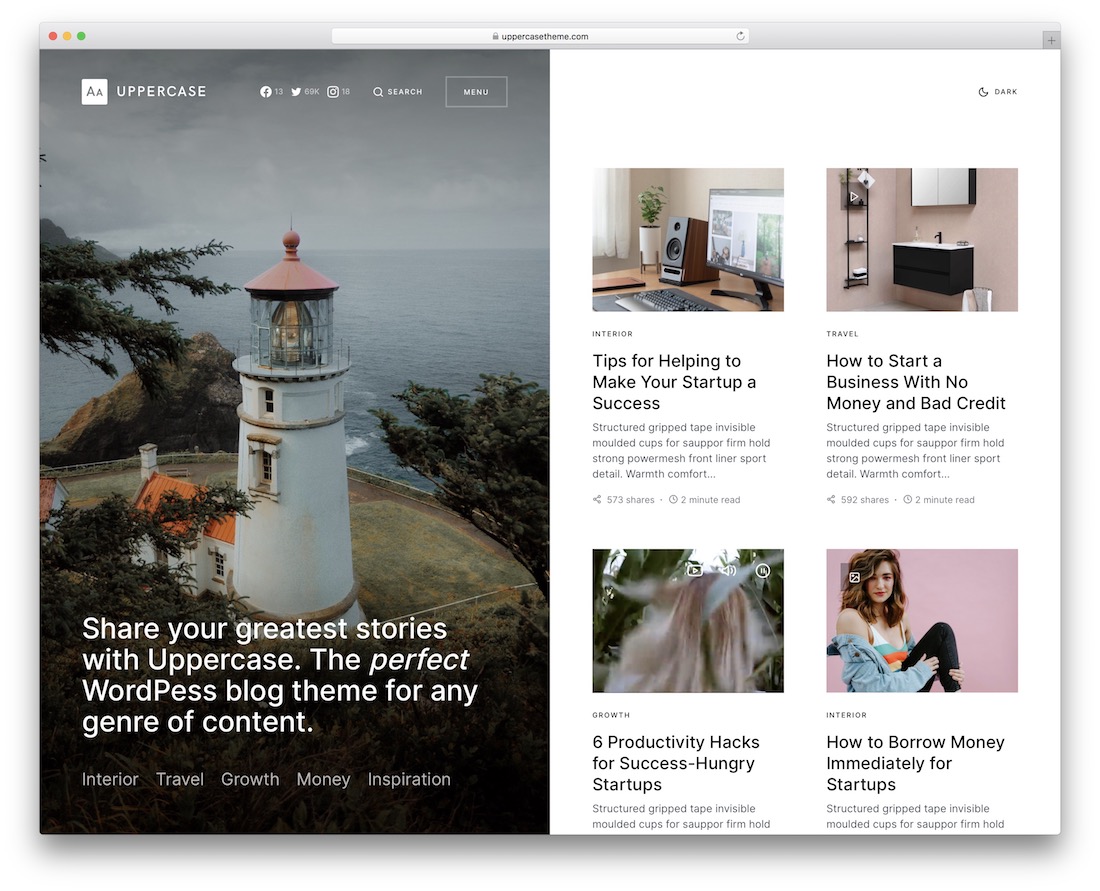 tema de instagram de wordpress en mayúsculas