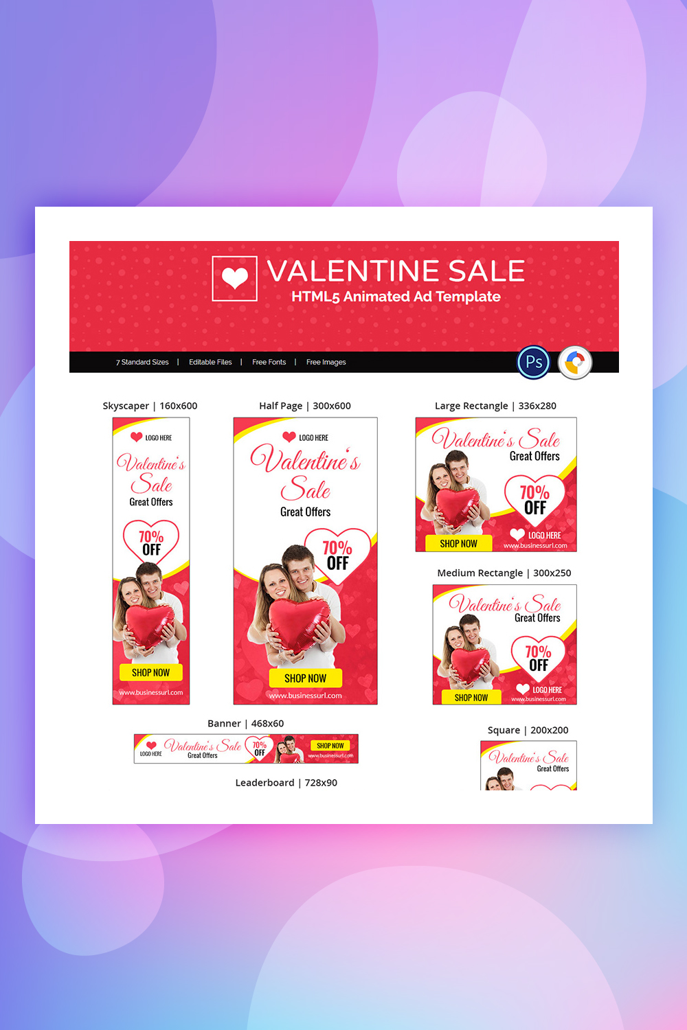 Bannière animée de vente de vente de la Saint-Valentin