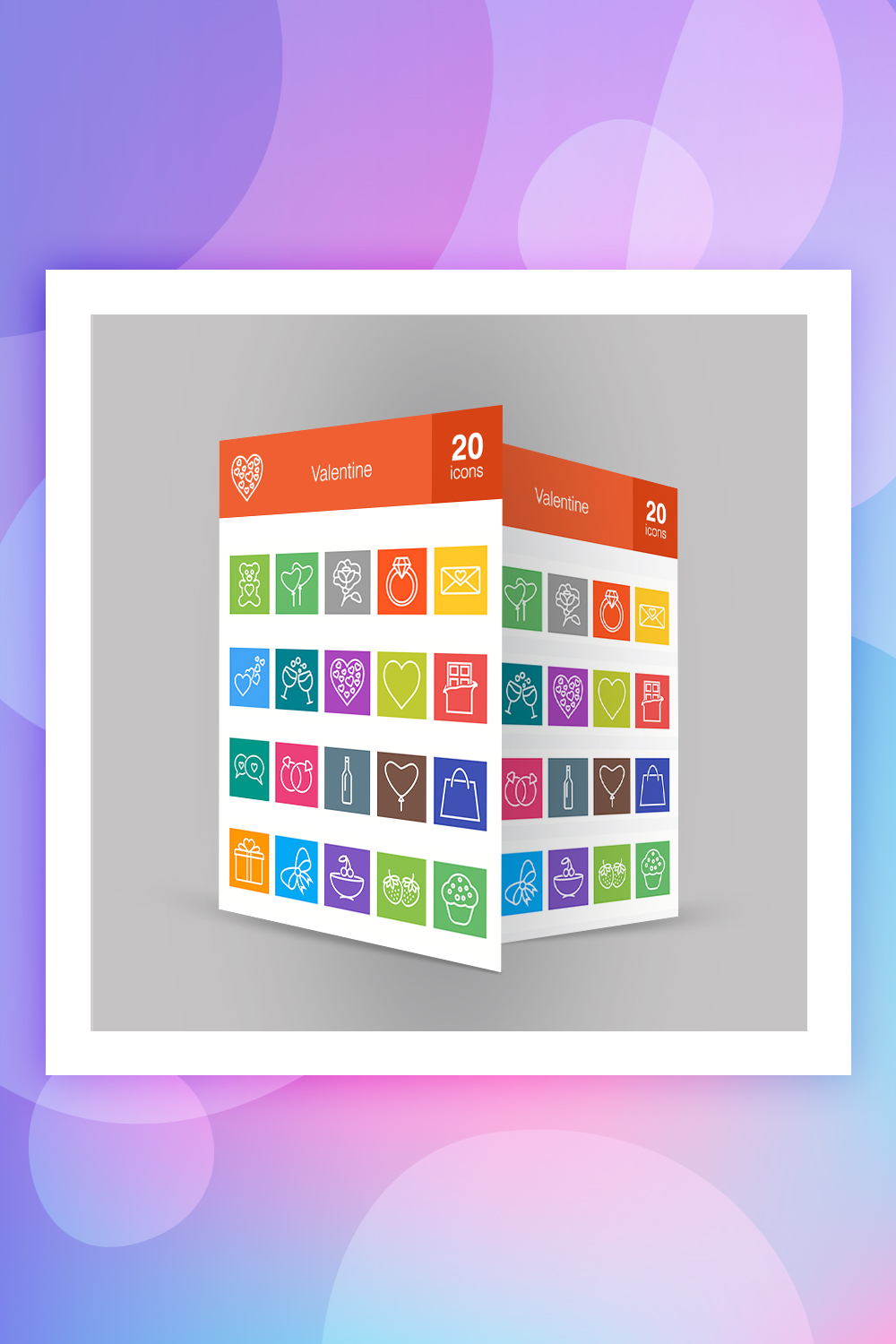Modèle de jeu d'icônes B/G multicolore Line 20 Valentine